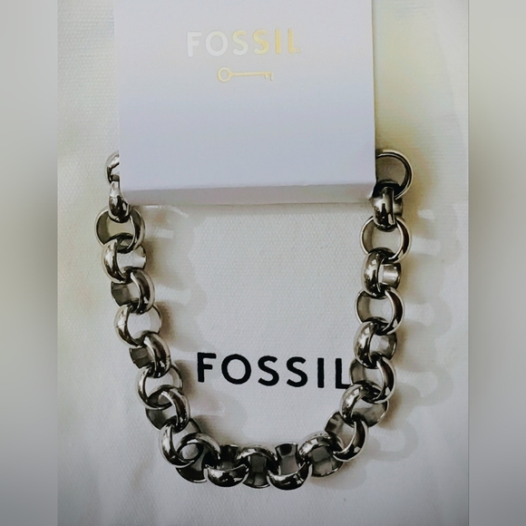 NWT FOSSIL STAINLESS STEEL BOLD LINK CHAIN BRACELET. Size: 8.5" - Picture 7 of 11